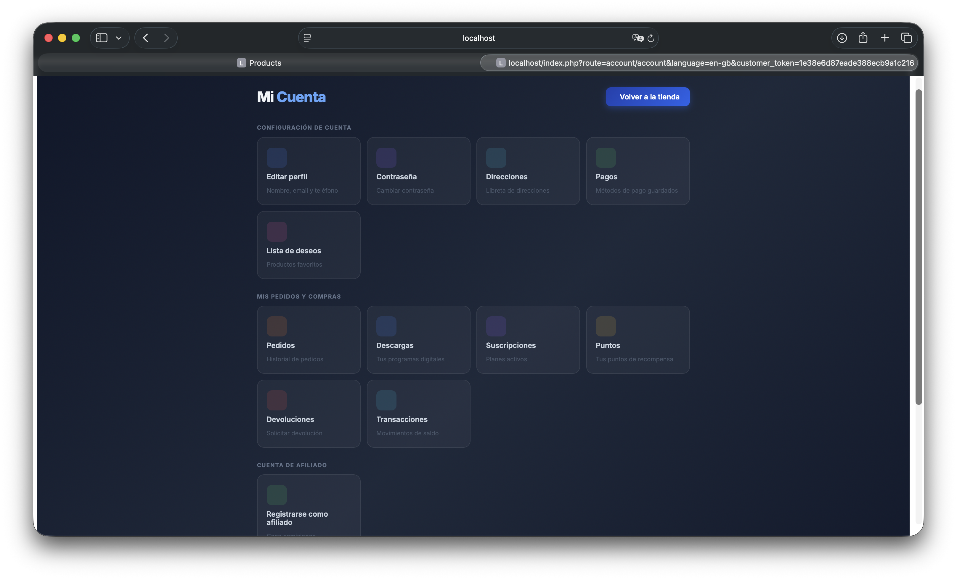 Área de cliente — historial de pedidos