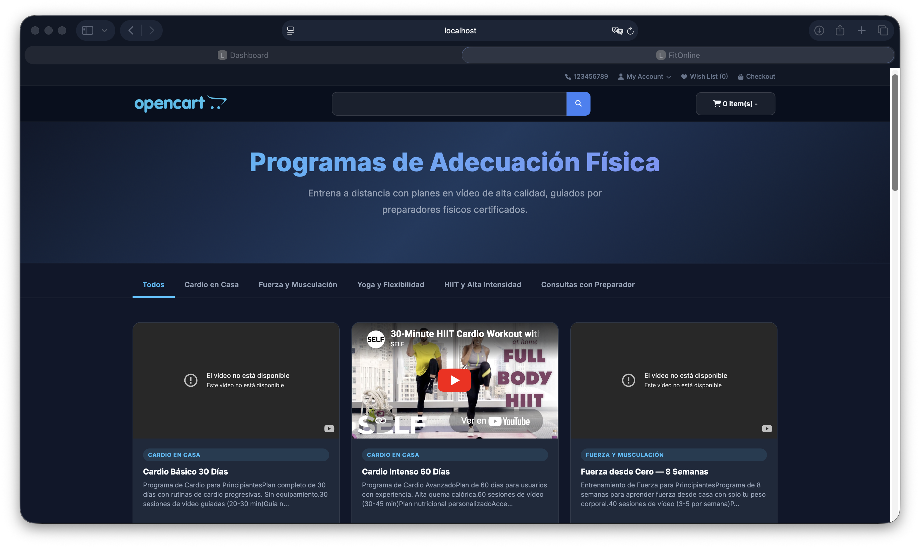 Página principal de la tienda